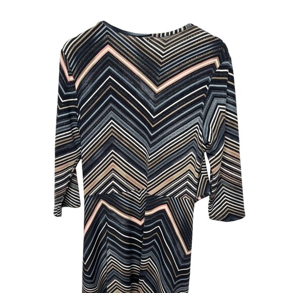 Cato Dress Womens Large Flare Brown Blue Chevron Striped V Neck Work Fall Casual - Picture 9 of 11